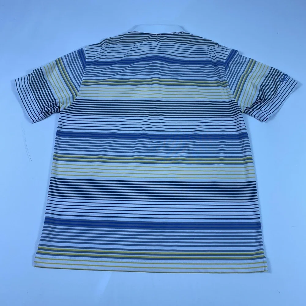 Nike Golf Polo‎ Shirt Mens 2XL White Gray Blue Yellow Striped Swoosh Cedarbrook